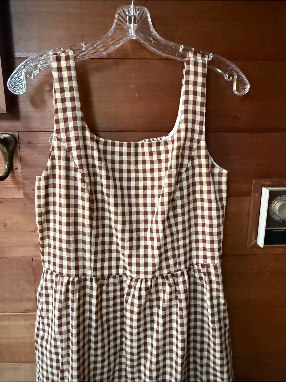 Gingham Square Neck Maxi Dress in Brown - Picture 4 of 6